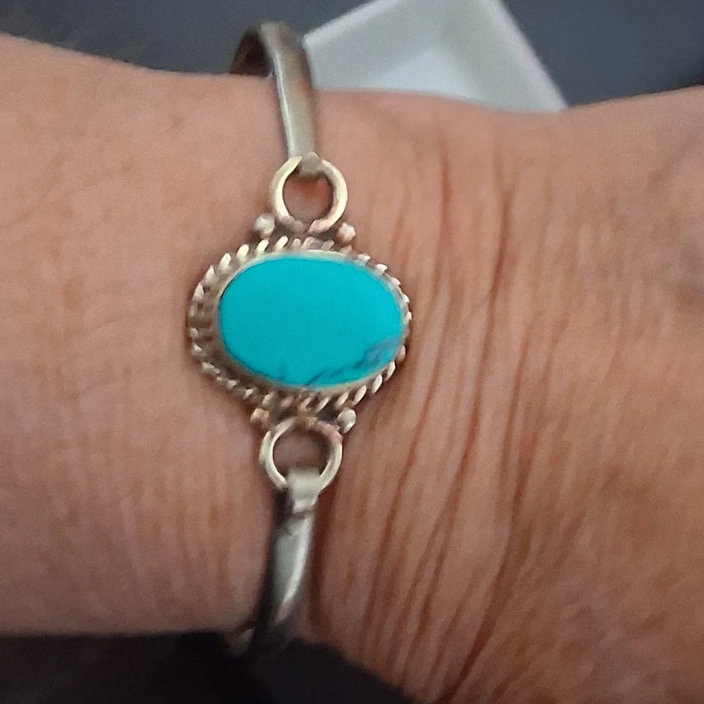 TIBETAN TURQUOISE BANGLE CUFF BRACELET SIZE 6.5 -7 - Picture 3 of 6